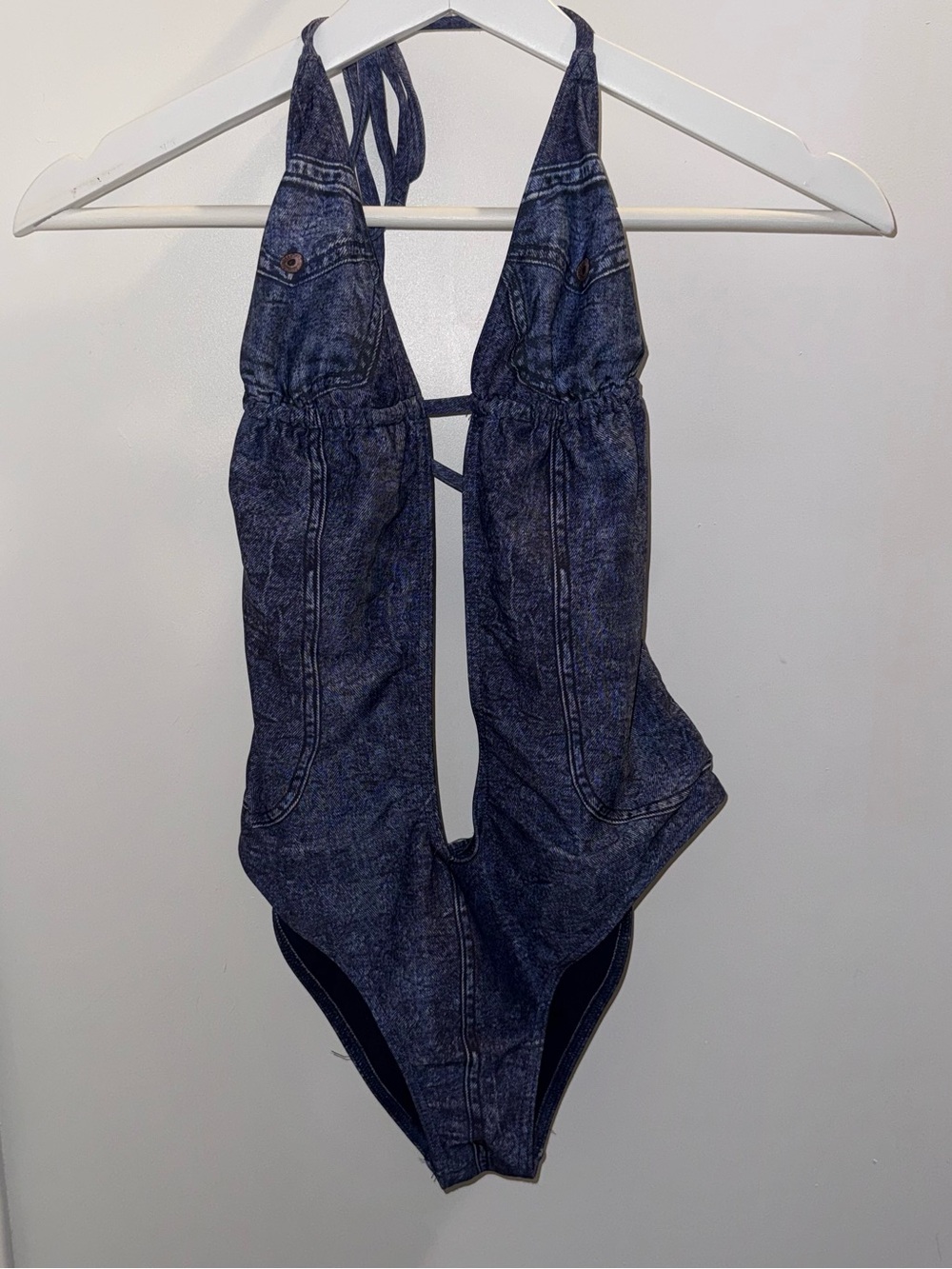 Guess denim look one piece swimsuit with logo